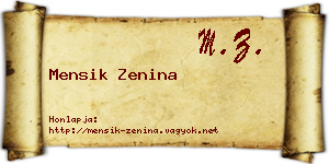 Mensik Zenina névjegykártya